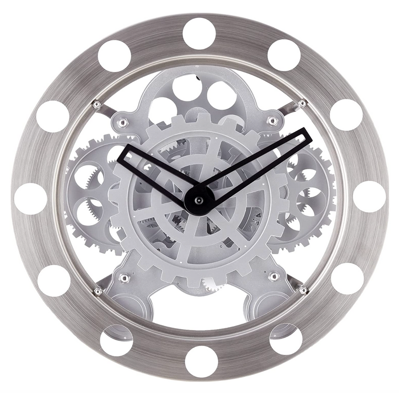 Kikkerland Gear Wall Clock – Nickel/White - 14"