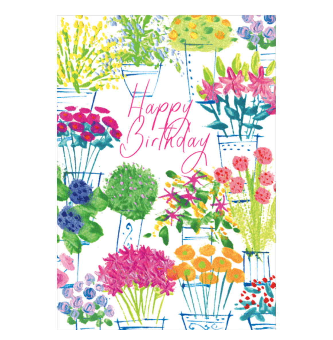 Caspari Flower Market Pots Birthday Card – 1 Card & 1 Envelope