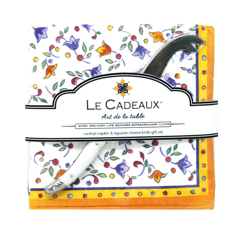 Le Cadeaux Capri Gift Set - 20 Cocktail Napkins With Laguiole Mini Cheese Knife
