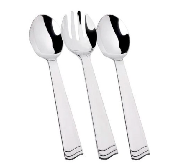 Premium Extra Heavy Weight Plastic Silver Polished Serving Utensils – 3 Piece