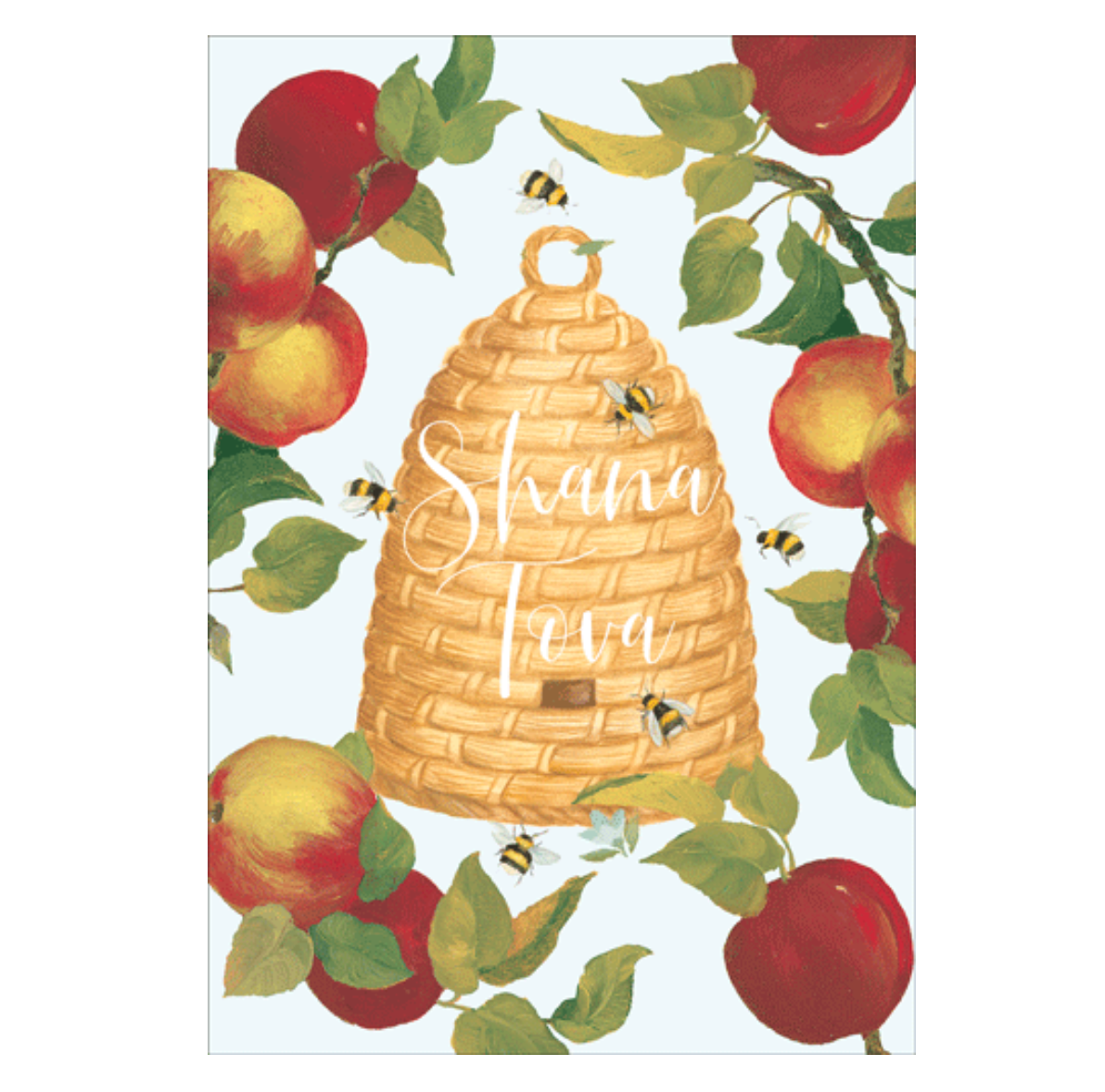 Caspari – Beehive And Apples Rosh Hashanah Card – 1 Card & 1 Envelope
