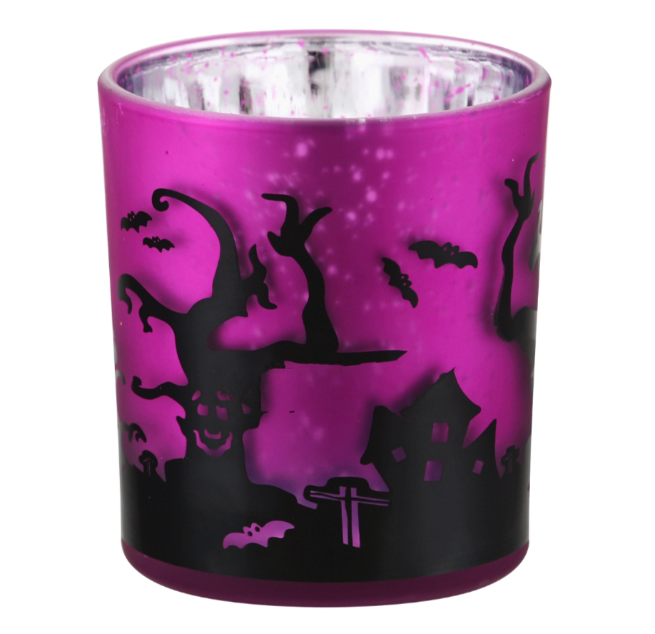 Halloween Mercury Glass Candle Holders – 3" – Assorted Colors – Sold Separately