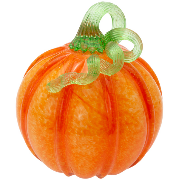 Round Orange Hand Blown Glass Pumpkin – Small