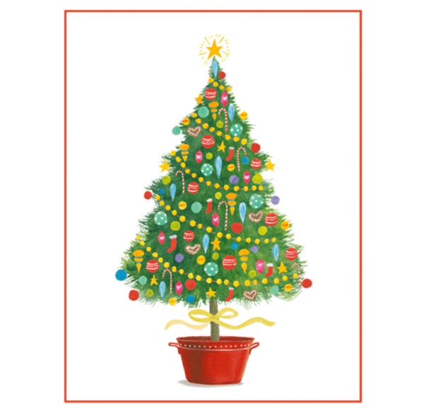 Caspari Happy Christmas Tree Boxed Christmas Cards – 16 Cards/Envelopes