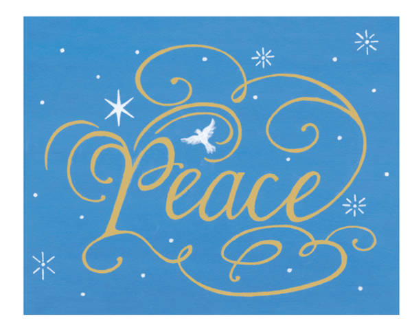 Caspari Peace And Dove Calligraphy Boxed Christmas Cards – 16 Cards/Envelopes