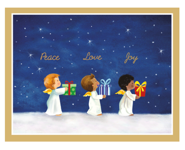 Caspari Baby Angels Bearing Gifts Boxed Christmas Cards – 16 Cards/Envelopes