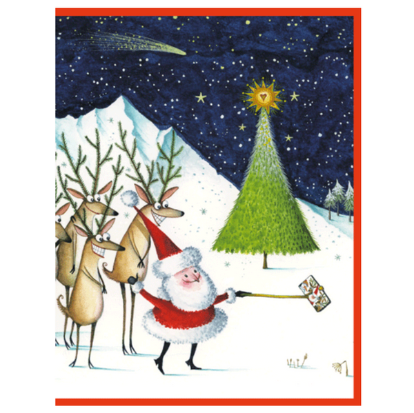 Caspari Santa's Selfies Boxed Christmas Cards – 16 Cards/Envelopes