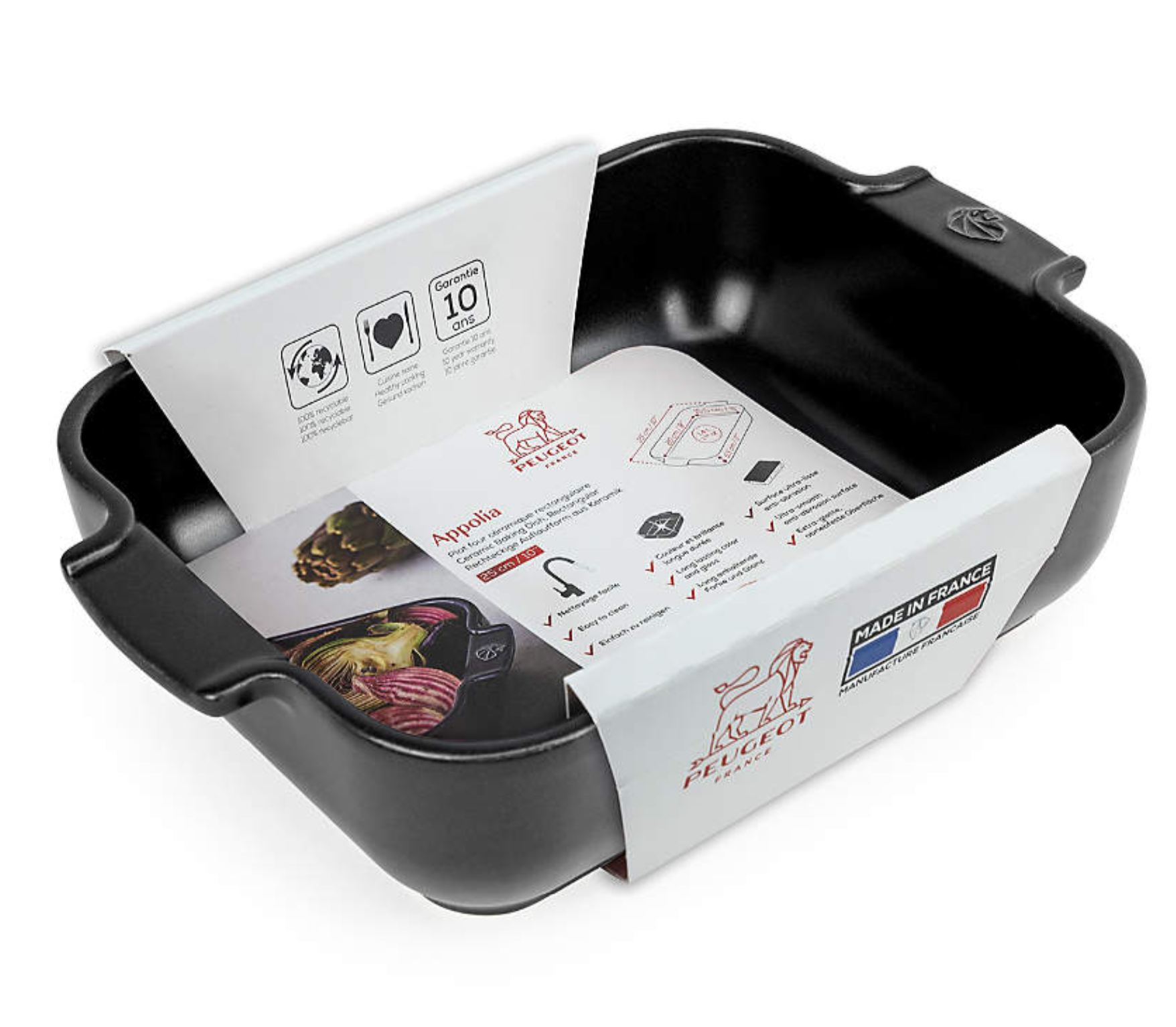 Peugeot Appolia Rectangular Ceramic Casserole Baking Dish – 10" – Satin Black