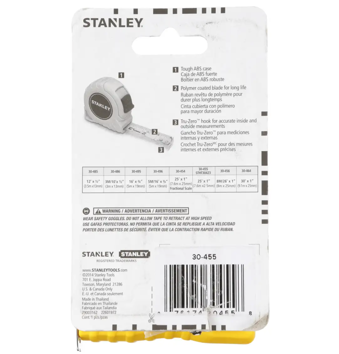 Stanley Yellow High-Visibility Tape Measure – 25Ft x 1"