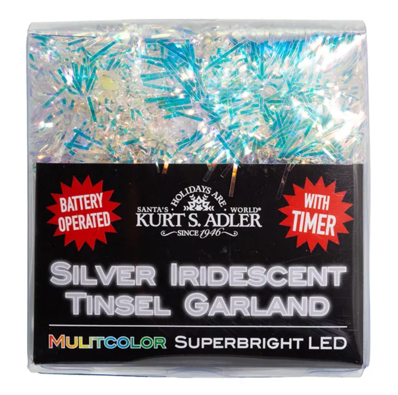Multicolored Superbright LED Silver Iridescent Tinsel Garland