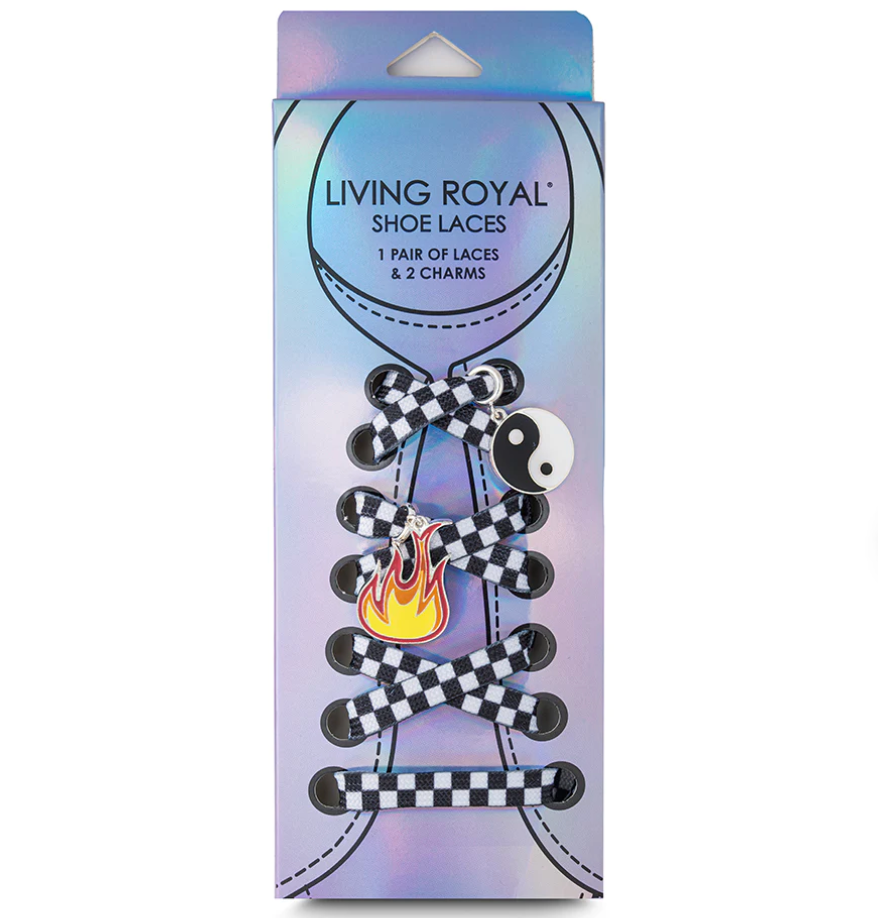 Living Royal Checker Shoelaces + Charm Set
