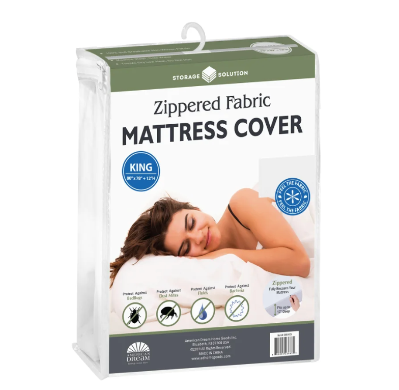 Zippered Fabric Mattress Cover – White – King – 12" Deep