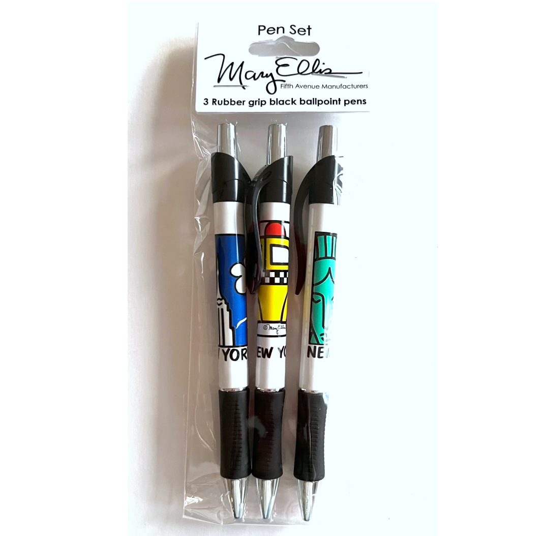 New York Icons Rubber Grip Pens – Liberty Empire Taxi - Set of 3