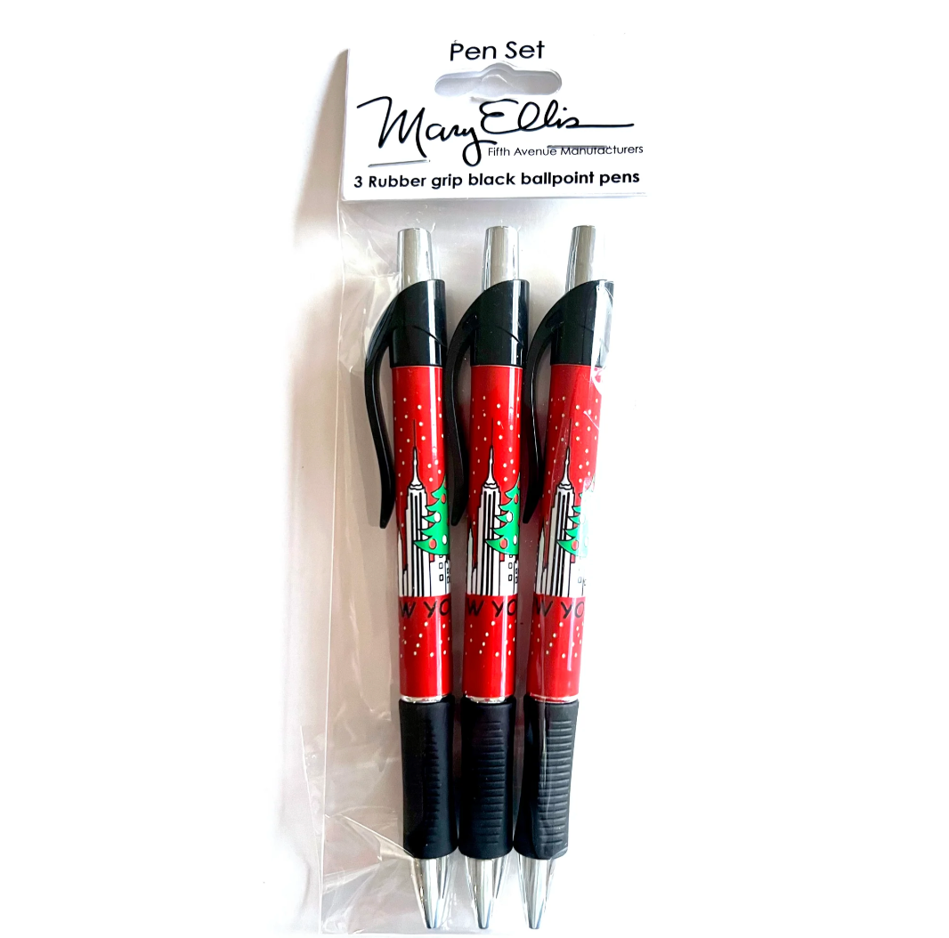 New York City Christmas Skyline Rubber Grip Pens – Set of 3