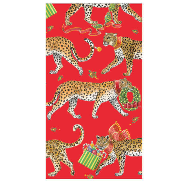 Caspari Christmas Leopards Guest Towels – Red - 15pk