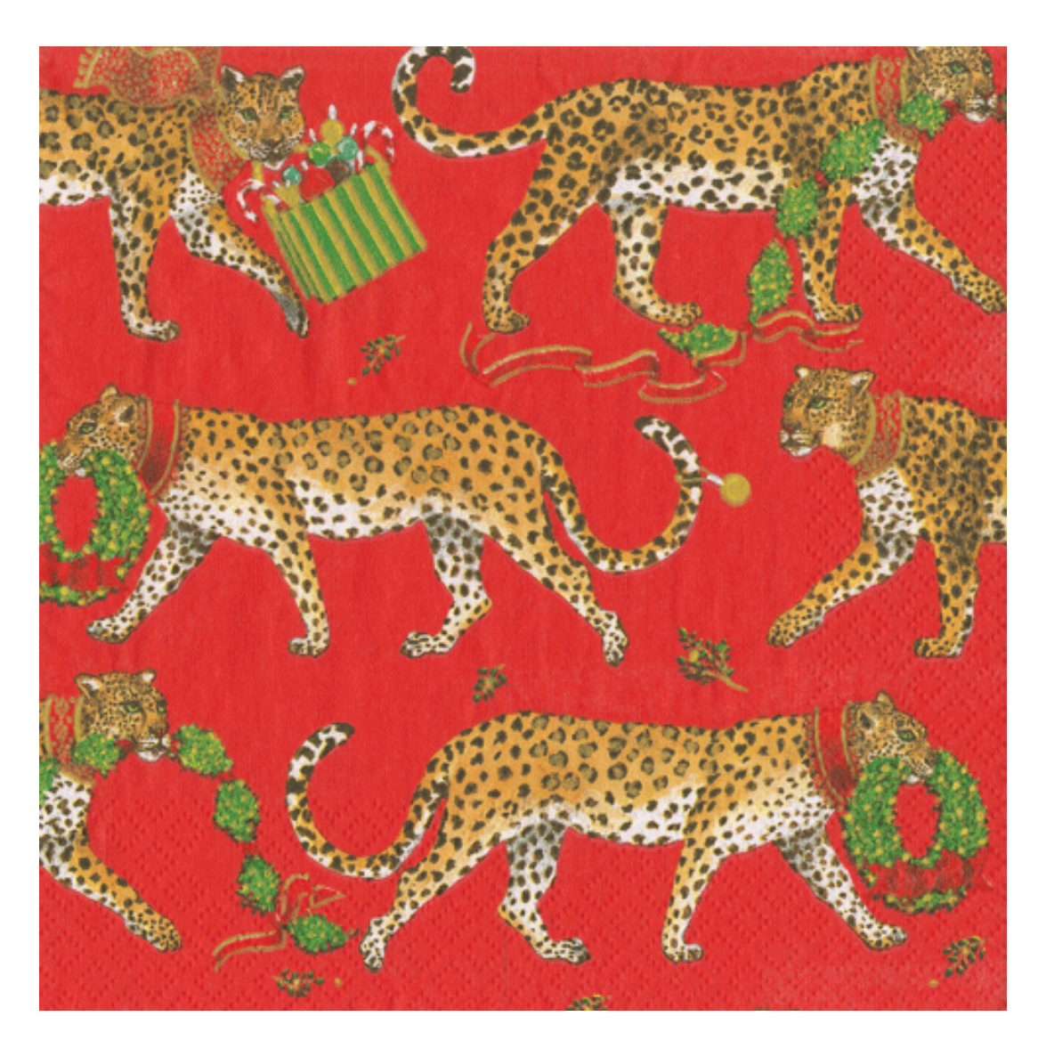 Caspari Christmas Leopards Cocktail Napkins – Red – 20pk