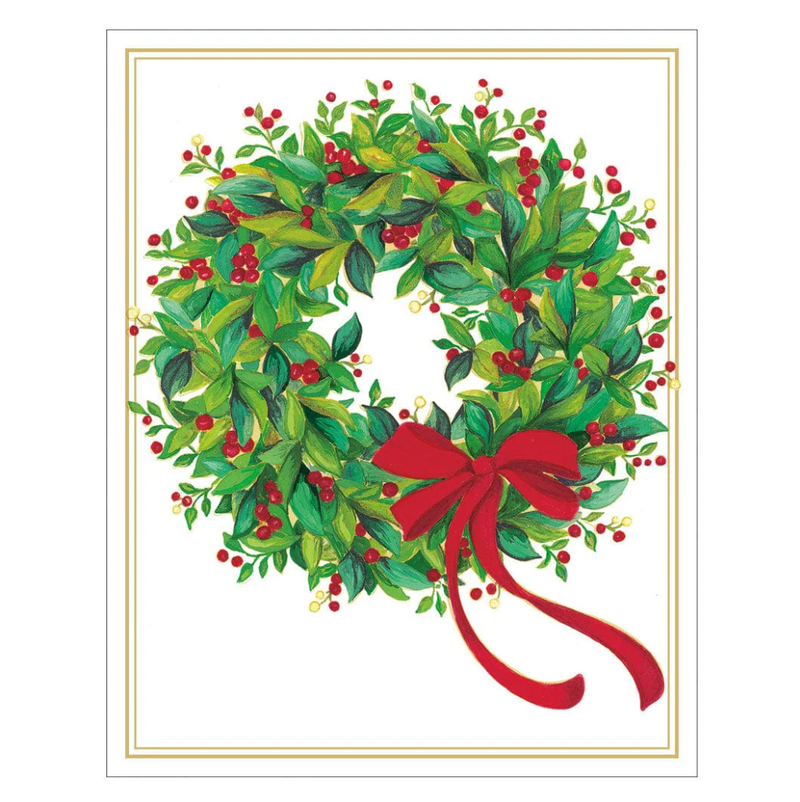 Caspari Holly And Berry Wreath Mini Boxed Christmas Cards 16 Cards/E