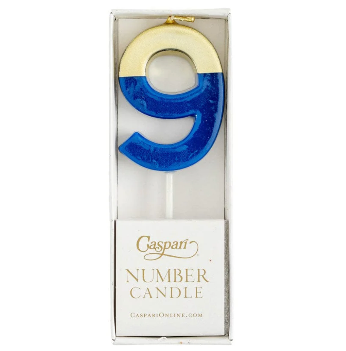Caspari Gold-Dipped Die-Cut Number Candle – Royal Blue – "9"