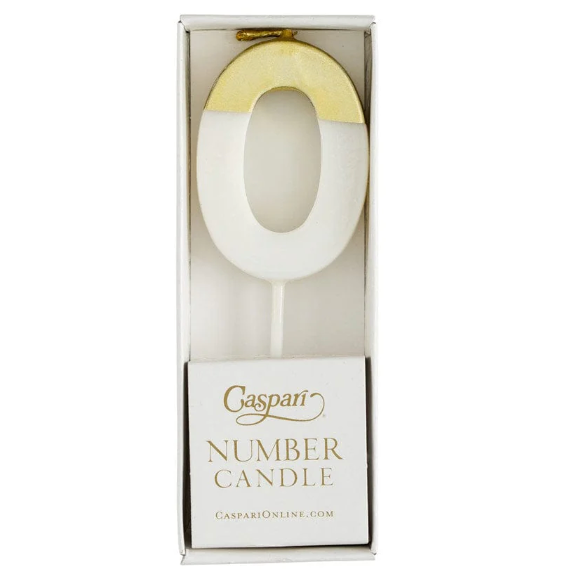 Caspari Gold-dipped die-cut number candles –  White – "0"