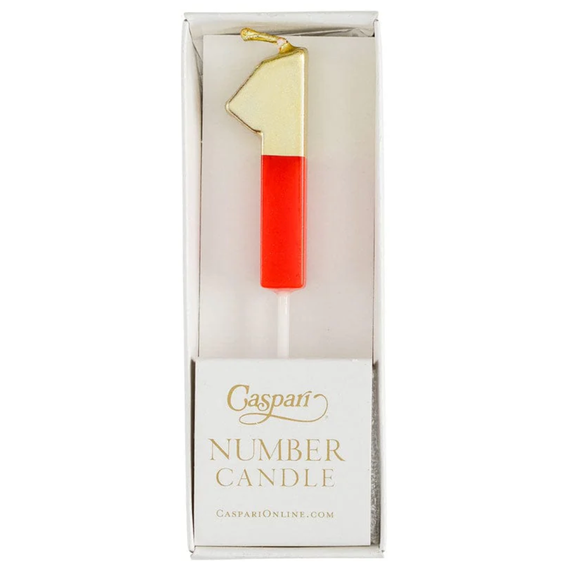 Caspari Gold-Dipped Die-Cut Number Candle – Red – "1"