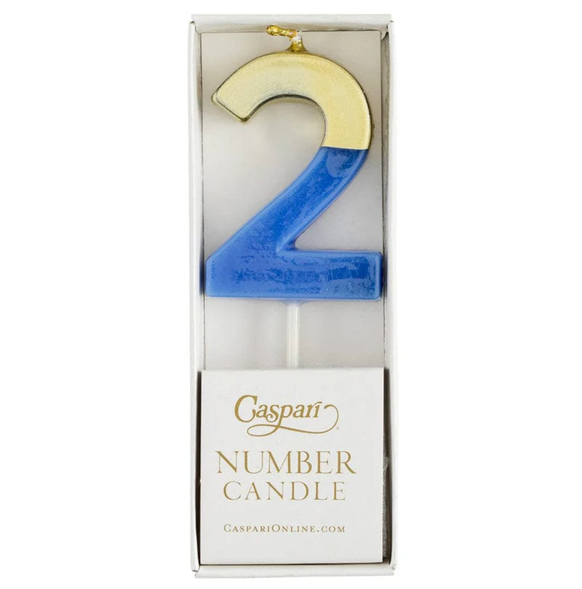 Caspari Gold-Dipped Die-Cut Number Candle – French Blue – "2"