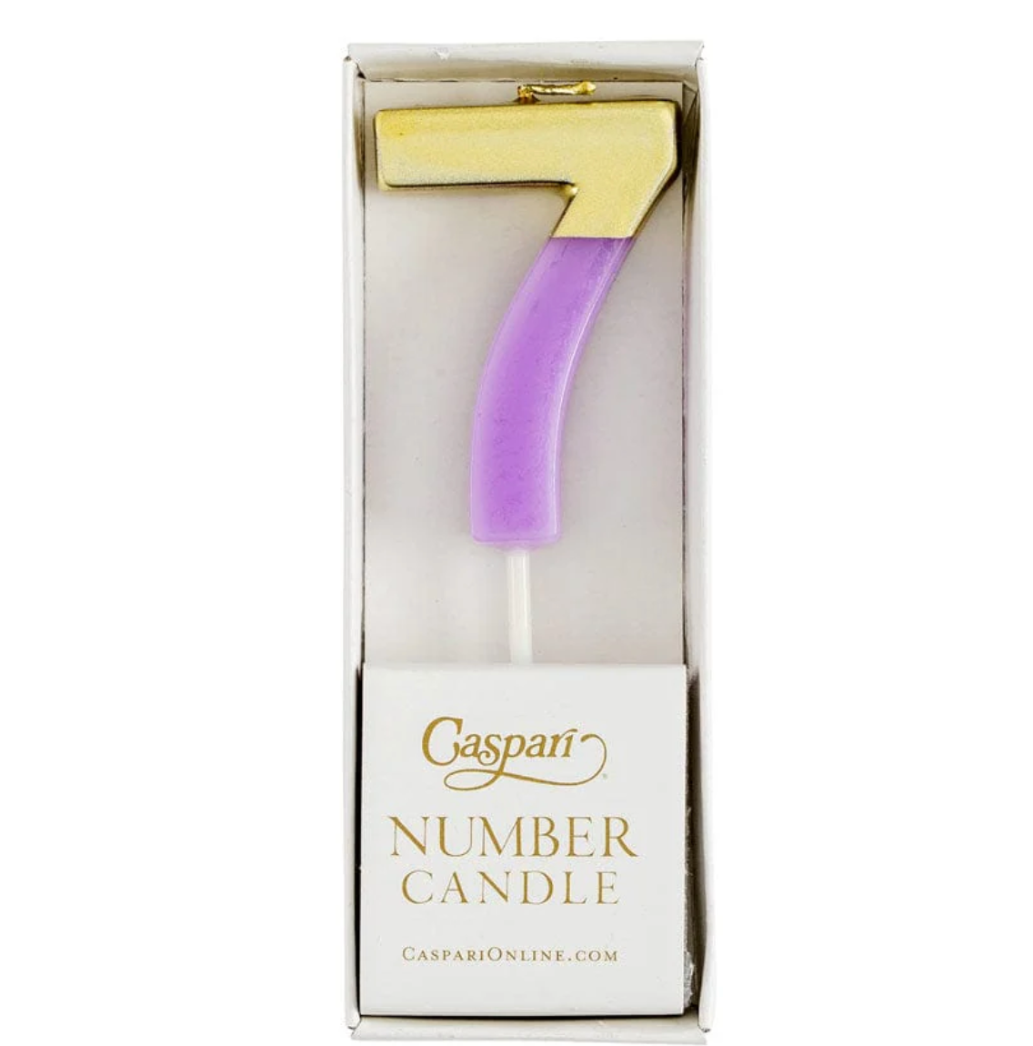 Caspari Gold-Dipped Die-Cut Number Candle – Purple – "7"