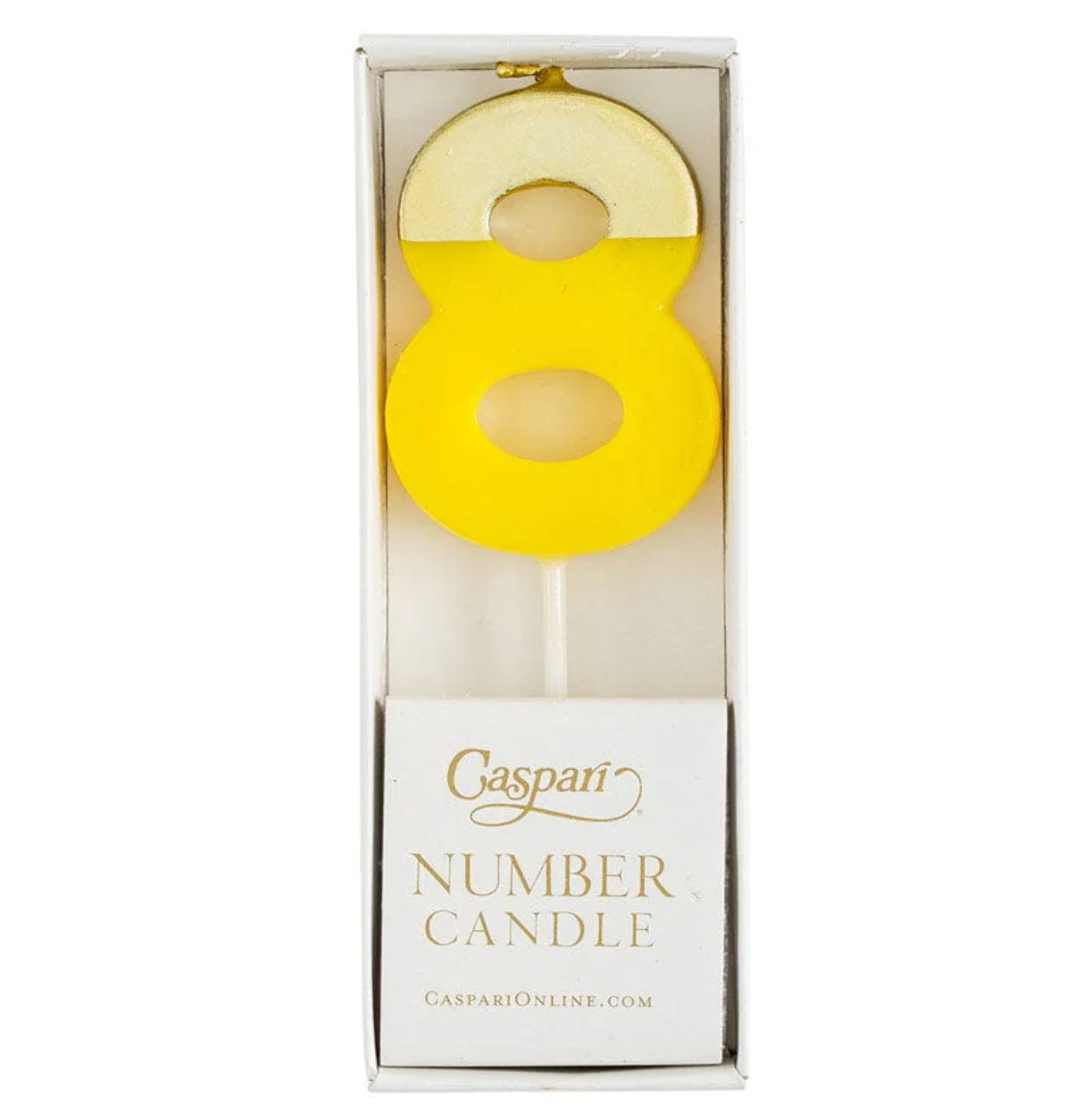 Caspari Gold-Dipped Die-Cut Number Candle – Yellow – "8"