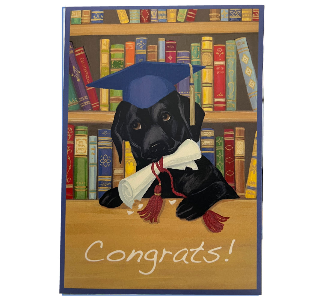 Caspari – Black Lab Graduation Card – 1 Card & 1 Envelope