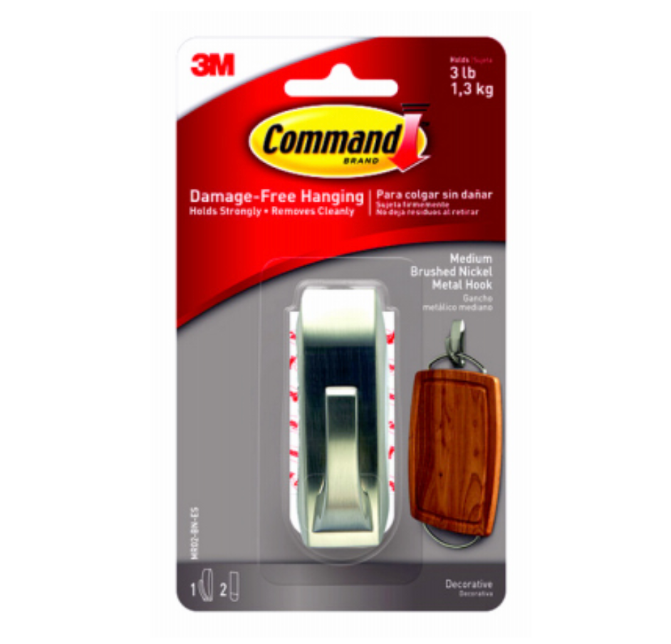 Command Metal Modern Medium Brushed Nickel Metal Hook – 3lb.