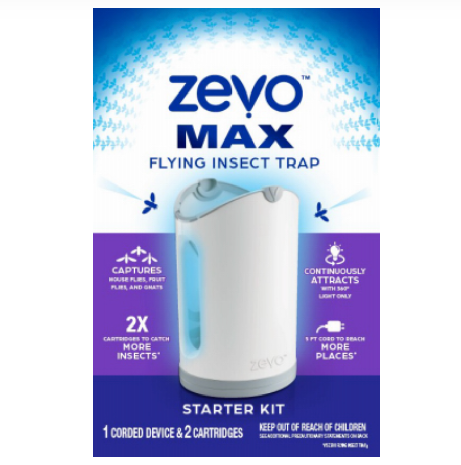 Zevo Max Flying UV Insect Plug-In Trap Starter Kit – 1 Device – 2-pk Cartridges