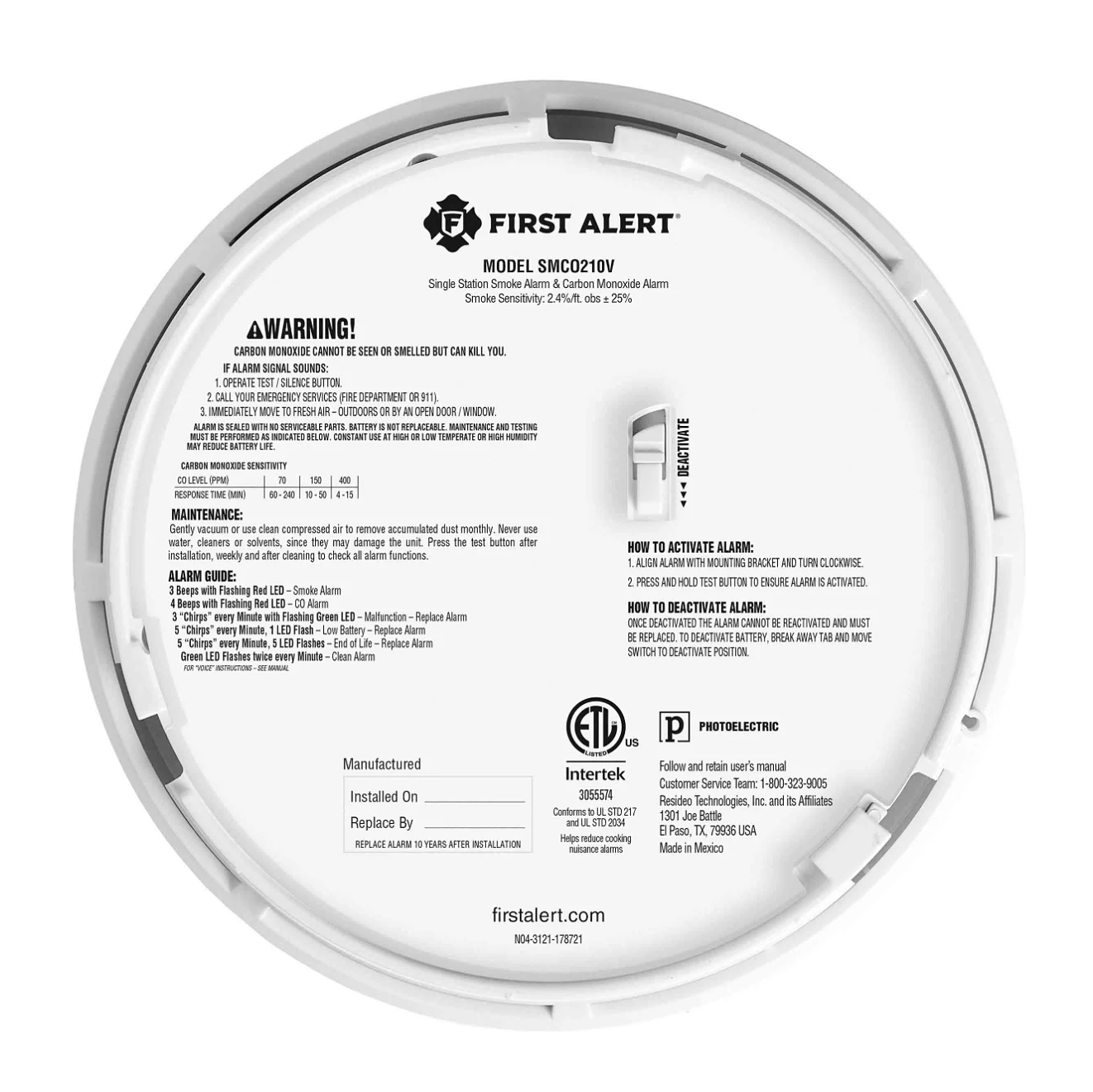 First Alert 10 Year Battery-Powered Photoelectric Dual Smoke and Carbon Monoxide Detector