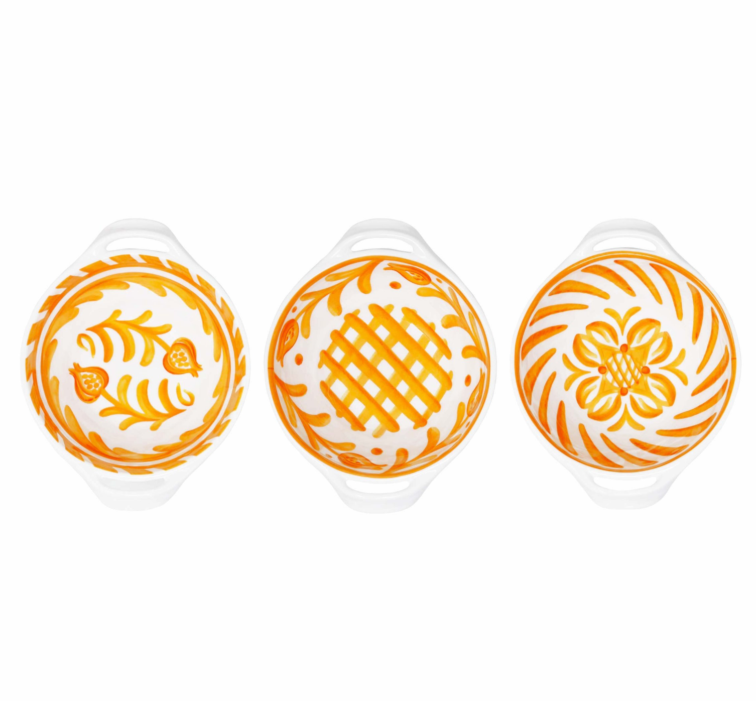 Le Cadeaux Melamine Mini Handled Bowls – Set of 3 – Sicily Orange