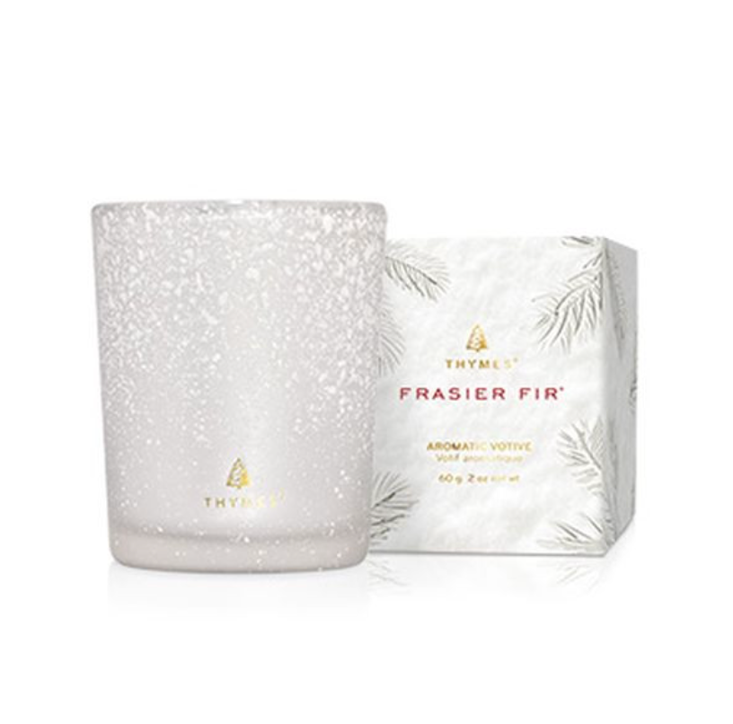 Thymes Frasier Fir Scented Votive Candle – Flocked Collection – 2oz