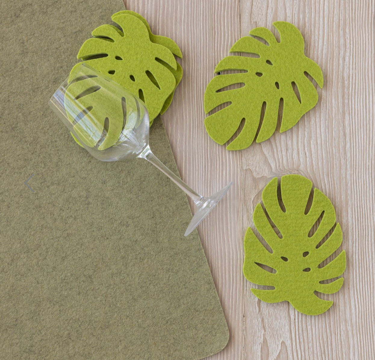 Graf Lantz Merino Wool Monstera Leaf – Felt Coasters – Pistachio – 4pk