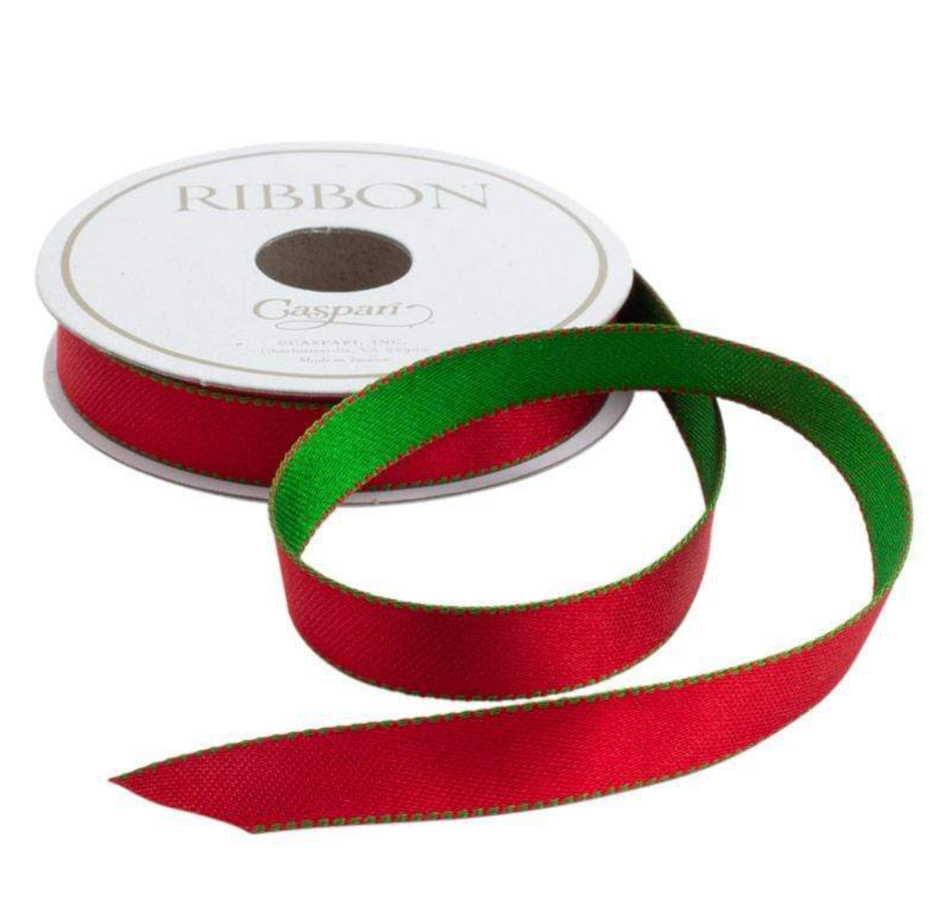 Green & Red Reversible Satin Unwired Ribbon –. 5"w x 9 Yard Spool