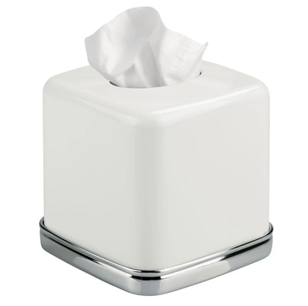 iDesign York Boutique Tissue Box in White and Chrome