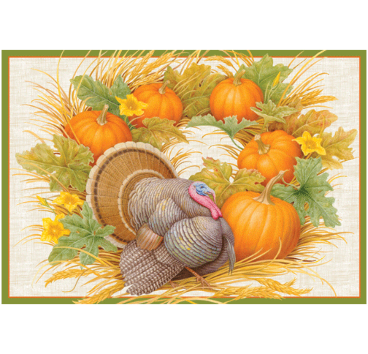 Caspari Turkey in Pumpkin Patch Thanksgiving Card – 1 Card & 1 Envelope