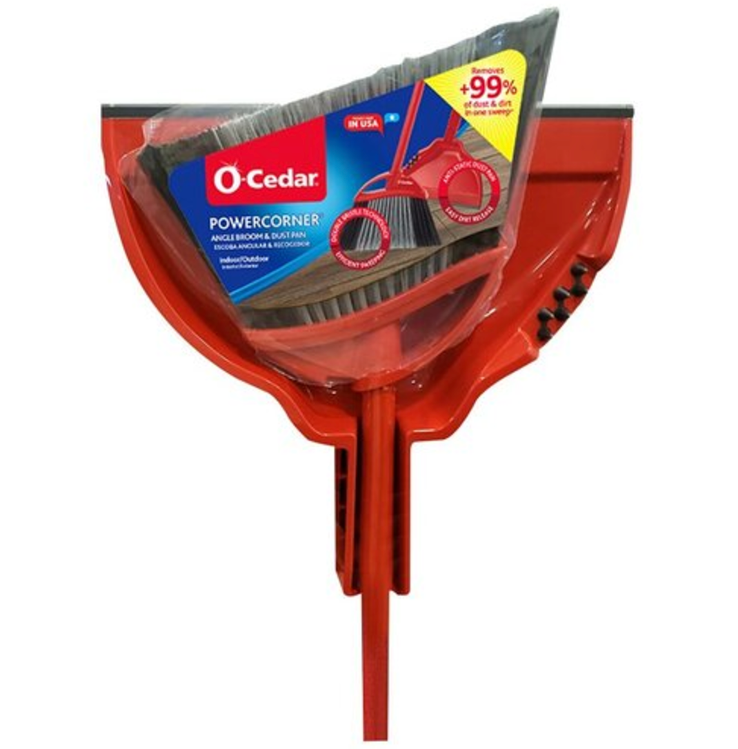 O-Cedar PowerCorner Angle Broom with Dust Pan – 12 in Sweep Face – 55"