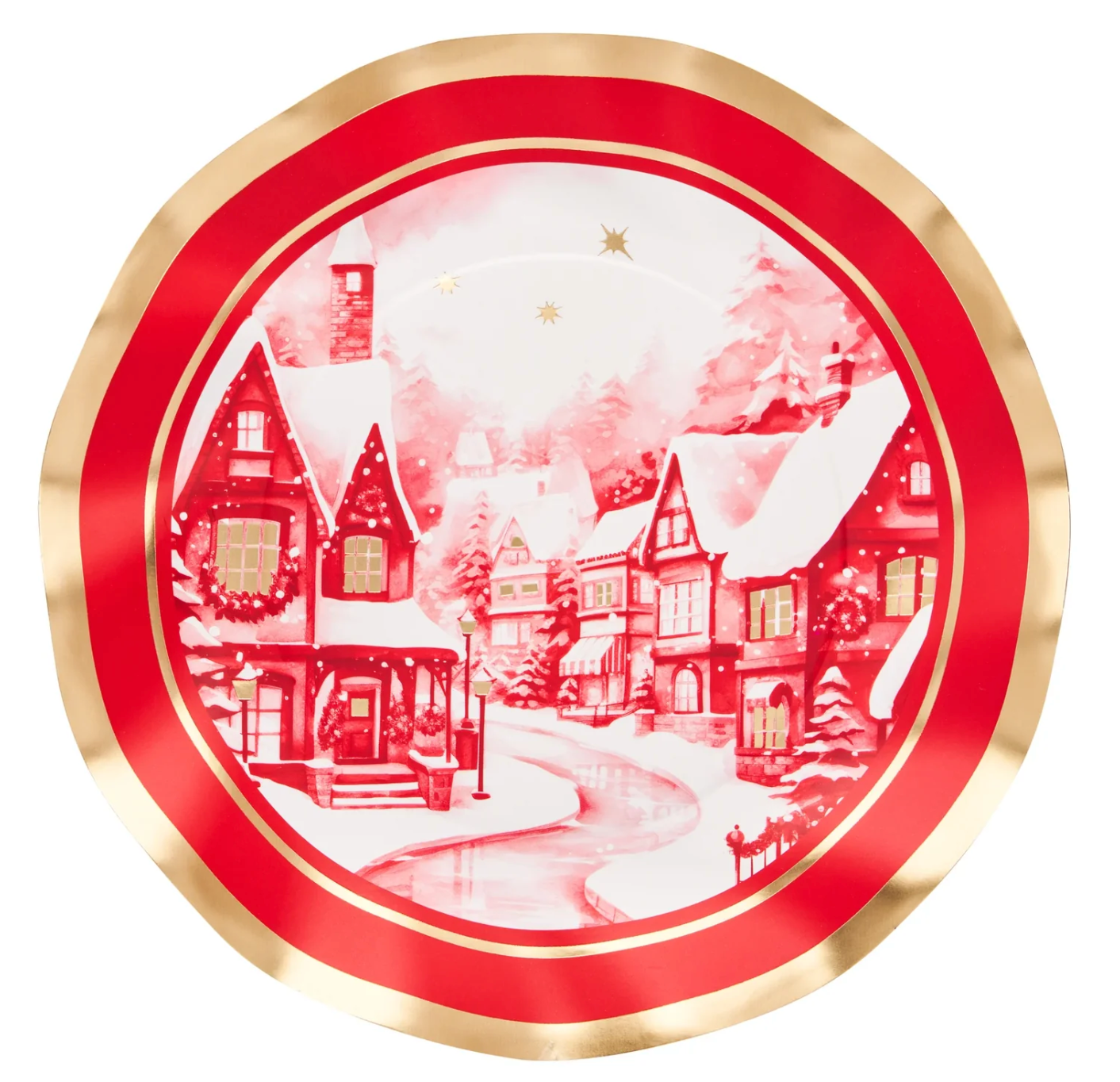 Sophistiplate Wavy Paper Salad Plates – Christmas Village – 8" – 8pk