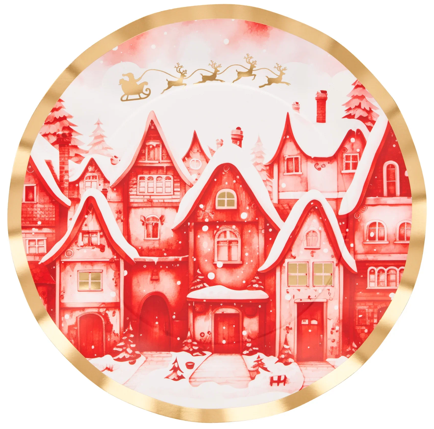 Sophistiplate Wavy Paper Dinner Plates – Christmas Village – 10" – 8pk