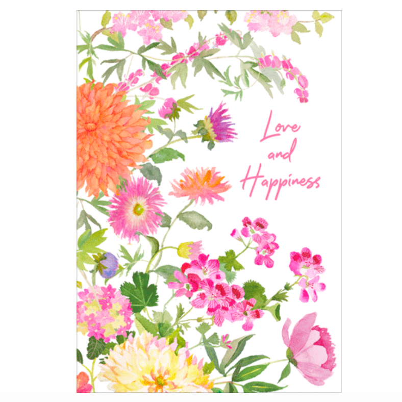 Caspari – Love And Happiness Floral Engagement Card – 1 Card & 1 Envelope
