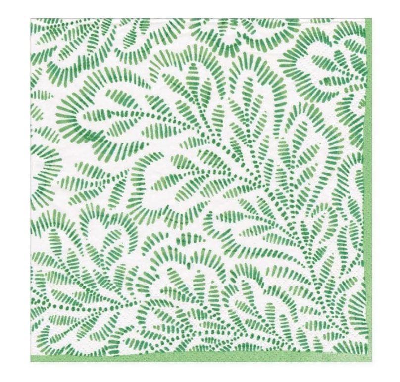 Caspari Block Print Leaves Paper Cocktail Napkins – Green – 20pk