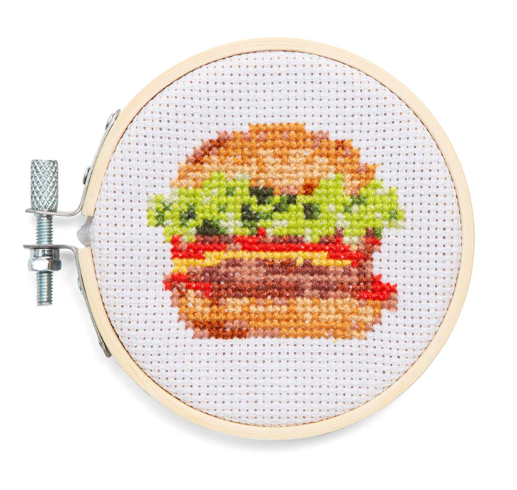 Kikkerland Mini Cross Stitch Embroidery Kit – Burger