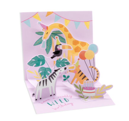 Up With Paper 3D Pop-Up Trinket Birthday Greeting Card – 3"x 3" – Jungle