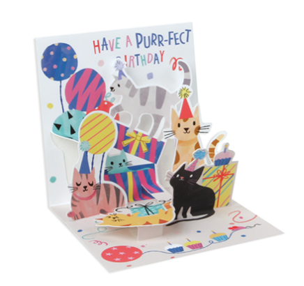 Up With Paper 3D Pop-Up Trinket Birthday Greeting Card – 3"x 3" – Party Cats