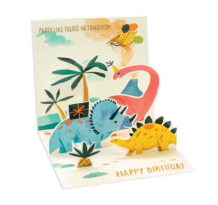 Up With Paper 3D Pop-Up Trinket Birthday Greeting Card – 3"x 3" – Dinosaurs