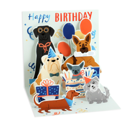 Up With Paper 3D Pop-Up Trinket Birthday Greeting Card – 3"x 3" – Woof Party