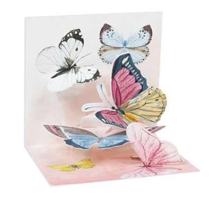 Up With Paper 3D Pop-Up Trinket Greeting Card – 3"x 3" – Watercolor Butterflies