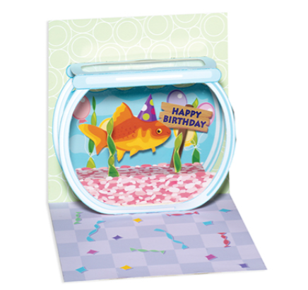 Up With Paper 3D Pop-Up Trinket Birthday Greeting Card – 3"x 3" – Goldfish
