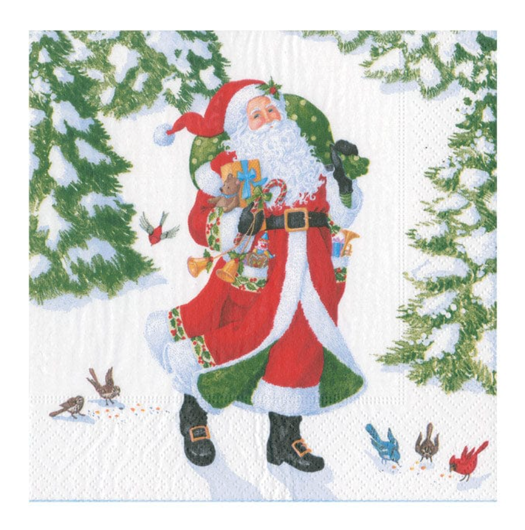 Caspari Woodland Santa Christmas Cocktail Napkins – 20pk
